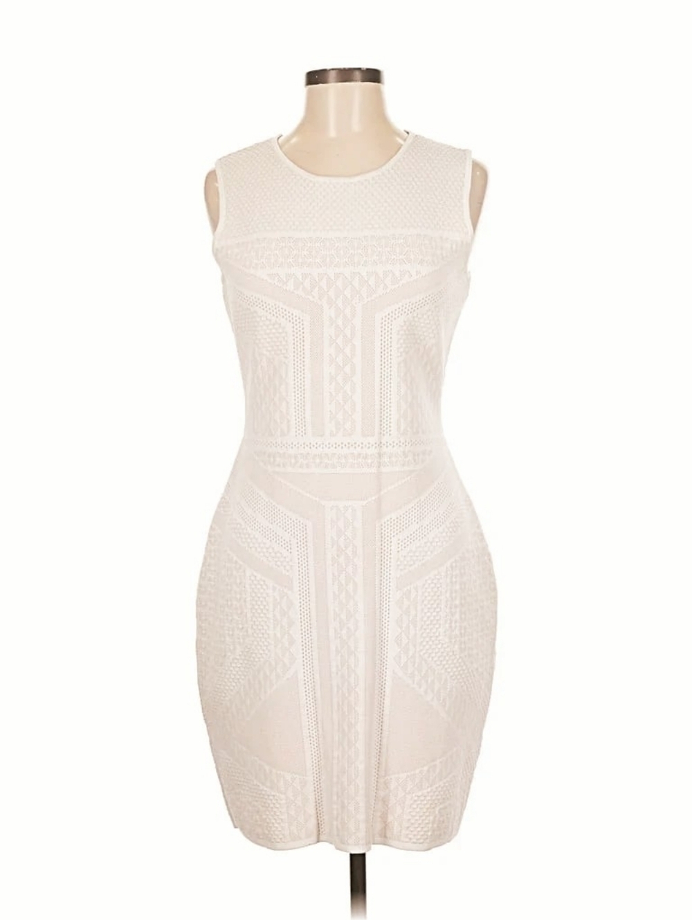 Carmen Marc Valvo Nude Cream Tan Bodycon Textured Bandage Dress, Size Medium